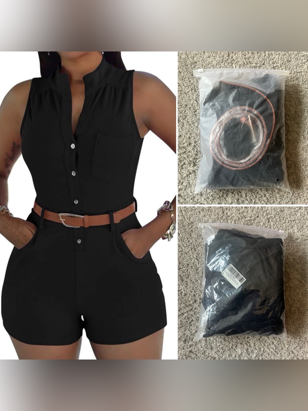 XXTAXN Orange Collarless V-Neck Belted Romper w/Pockets XL NWT